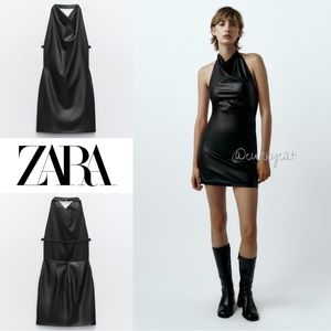 Zara FAUX LEATHER HALTER DRESS
